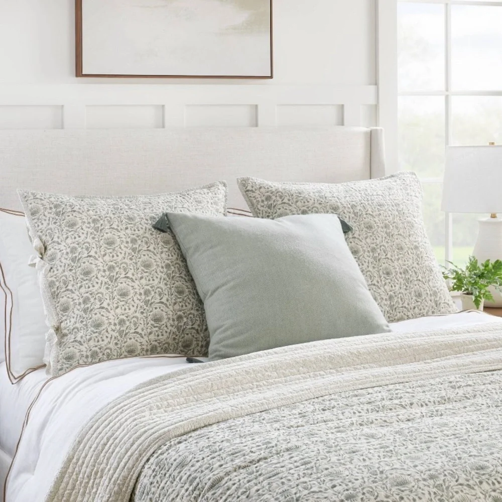 Euro Decorative Border Cotton Slub Print Quilt Sham Light Teal Green - Threshold